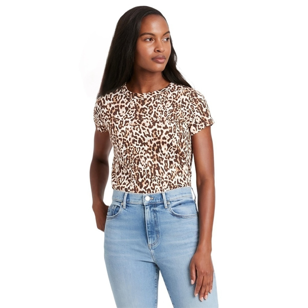 NWOT Banana Republic Crewneck Brown Animal Print Cozy Slub Cotton Tee - XS